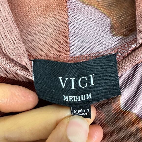 Vici Mesh Midi Dress Size Medium Artsy Abstract Bodycon Watercolor Stretch - Picture 7 of 8